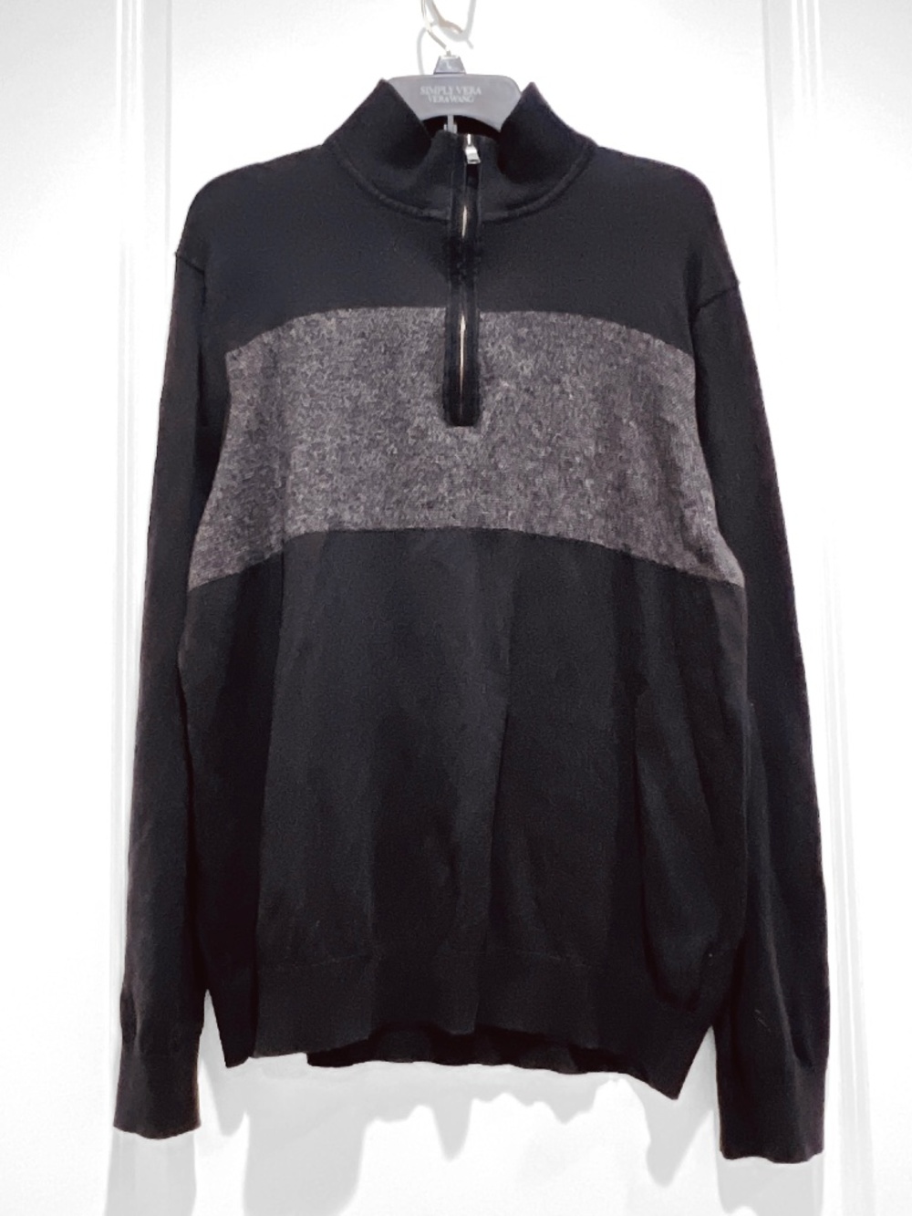 Banana Republic Men XL Black Gray Pima Cotton Cashmere 1/4 Zip Pullover Sweater